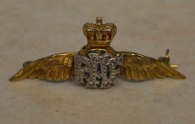 9ct gold and diamonds RAF wings brooch,