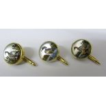 3 18ct gold reverse crystal intaglio buttons depicting wildfowl all initialled marked 18K