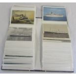 Postcard album relating to ships and boats inc Cunard RMS Caronia & Carmania, SS Camberra,