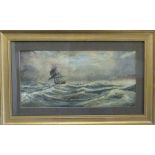 Watercolour of a ship in stormy sea by C F Rump 49 cm x 30 cm