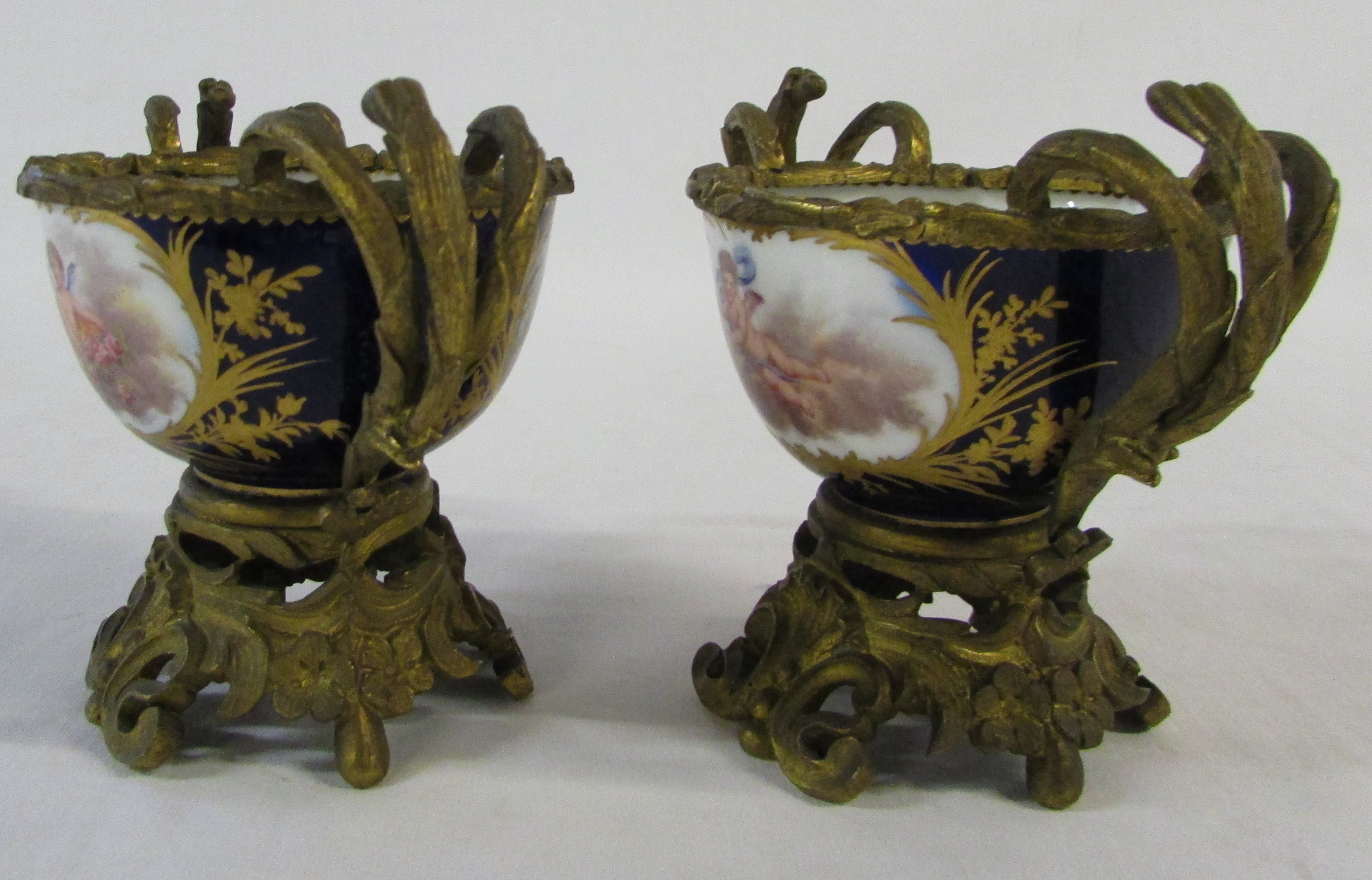 Pair of ormolu mounted Sevres porcelain vases H 9. - Image 3 of 12