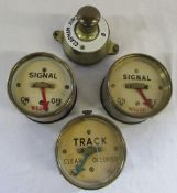 Railway items inc Clapham Junction signal box brass plunger & 3 brass cased signal indicators (1