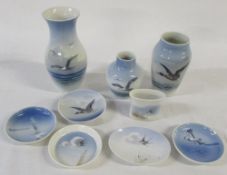 Selection of Royal Copenhagen bird vases and pin dishes inc mallard duck