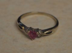 9ct white gold diamond and heart shaped pink sapphire ring, approx total weight 1.