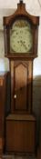 Georgian 8 day longcase clock with oak & mahogany case & painted dial H 212cm