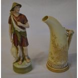Royal Dux figure and a Royal Worcester jug (damaged)