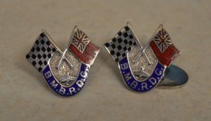 Cufflinks depicting British Ensign flag & chequered flag with initials B.M.B.R.D.