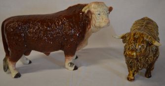 Large Melba Ware Bull and a Highland bull