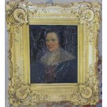 Oil on board of a young woman in an ornate gilt frame with Waymarks depository label to reverse 41