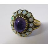 9ct gold amethyst and opal ring size N/O