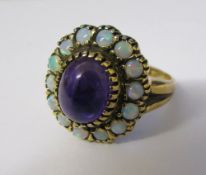 9ct gold amethyst and opal ring size N/O