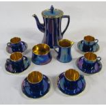 W & R Carlton blue lustre coffee set (chip to 2 cups)
