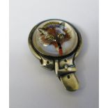 Silver reverse crystal intaglio clip of a fox mask with buckle surround marked 'sterling' H 4 cm