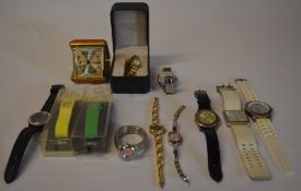 Various fashion watches including Sekonda and an Equity travelling clock