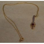 An unusual 9ct gold and synthetic ruby drop pendant on 9ct gold chain, total approx weight 2.