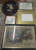Various prints inc The story of elopment & a Shibayama of flowers (af)