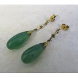 Tested as 9ct gold jade drop earrings L 4 cm