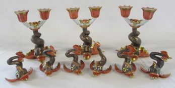 Herend fish candlesticks (one af) and fish ornaments