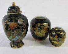 3 pieces of W&R and Carlton ware - stork pattern ginger jar H 29 cm and Mikado pattern vases