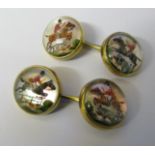 14ct gold reverse crystal intaglio cufflinks depicting fox hunting scenes