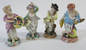 Early 20th century continental porcelain figures of the four seasons with Meissen style cross