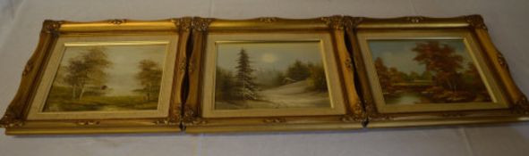 3 modern oil on canvas of landscape scenes in gilt frames