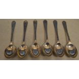 6 silver teaspoons with golf motifs, total approx weight 2.