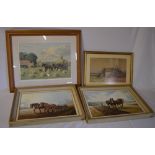 Pair of oils on board of shire horses ploughing,