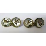 Pair of 14ct gold reverse crystal intaglio cufflinks depicting wildfowl