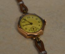 1920s 9ct gold body wristwatch with engraving to the back 'D Hancock,