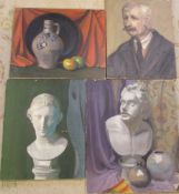 4 oil on canvas still life and portrait paintings by M O'Donnell