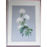 Watercolour 'White Chrysanthemums' by Sylvia Knight 1984 66 cm x 91 cm