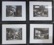Set of 4 prints depicting rustic scenes in Hogarth frames