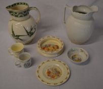 Bunnykins & Peter Rabbit ceramics and two large ceramic toilet jugs