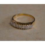 18ct yellow gold 7 stone diamond ring, total diamonds approx 1.