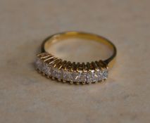 18ct yellow gold 7 stone diamond ring, total diamonds approx 1.