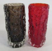 Cinnamon and ruby red Whitefriars bark effect vases