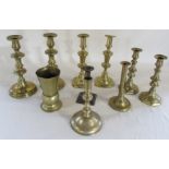 3 pairs of brass candlesticks and other brassware