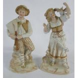 Pair of Heubach bisque figurines of a young man and a woman