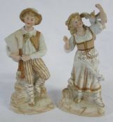 Pair of Heubach bisque figurines of a young man and a woman