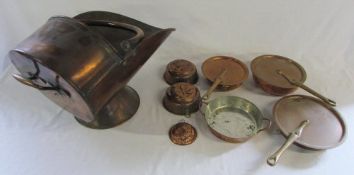 Various copper ware inc coal scuttle