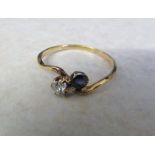 15ct gold diamond and sapphire ring (diamond 0.