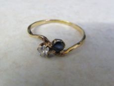 15ct gold diamond and sapphire ring (diamond 0.