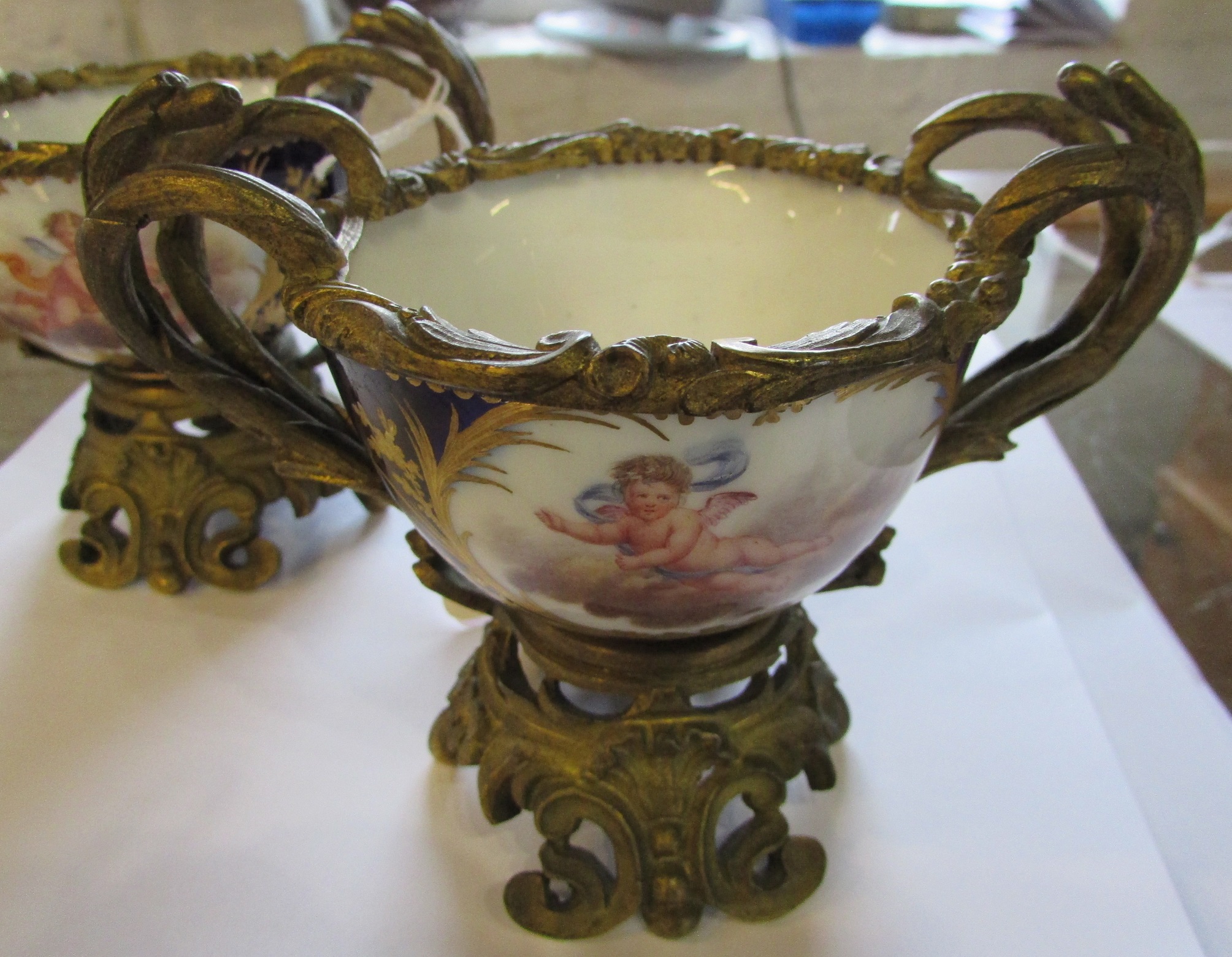 Pair of ormolu mounted Sevres porcelain vases H 9. - Image 6 of 12