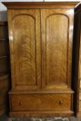 Victorian satinwood double wardrobe with drawer to base H212cm W134cm