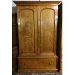 Victorian satinwood double wardrobe with drawer to base H212cm W134cm