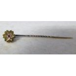 15ct gold stick pin with ruby and diamond chips weight 1.