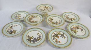 Royal Worcester Victorian 9 piece dessert set consisting of 6 plates and 3 comports/tazzas with