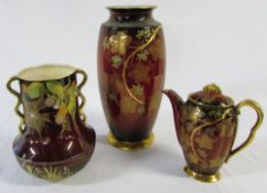 3 pieces of Carlton ware Rouge Royale consisting of vase 'vine and grape' pattern H 32 cm,