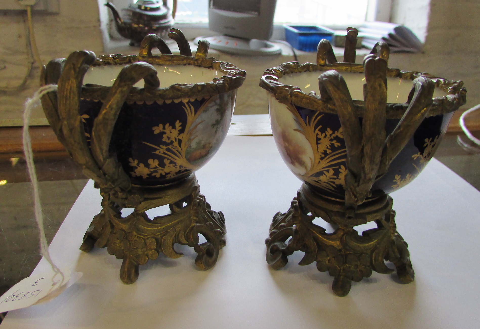 Pair of ormolu mounted Sevres porcelain vases H 9. - Image 11 of 12